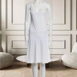 James Perse‎ White Drop Waist Supima Cotton Stretch Sleeveless Tank Midi Dress M